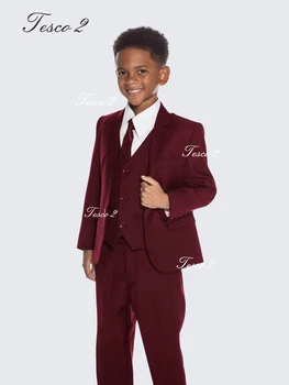 Красный строгий костюм для мальчика, элегантный костюм джентльмена для мальчиков из 3 предметов (куртка + жилет + брюки) Костюм для свадебной вечеринки на весну-осень