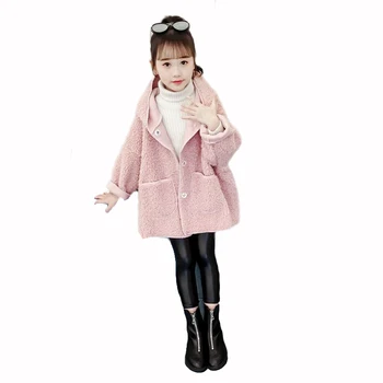 Осенне-зимнее пальто для девочек 2023 г., Новая детская теплая одежда из искусственного меха для девочек, Розовое пальто, Детская Бежевая одежда, Горячая распродажа