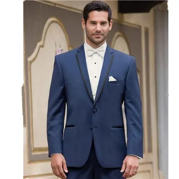 2017 Сшитый на заказ темно-синий мужской костюм, сшитый на заказ мужской свадебный костюм, приталенный смокинг жениха для мужчин (куртка + брюки)