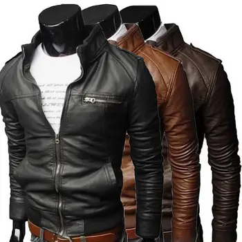 2023 Новая модная мужская куртка Осенне-зимняя приталенная мотоциклетная кожаная куртка с воротником, мужская крутая куртка-бомбер на открытом воздухе