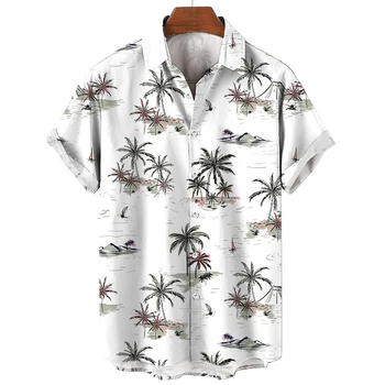 2023 Новая Мужская Гавайская Рубашка С Коротким рукавом Для Мужчин, Блузка с 3D Принтом Кокосовой Пальмы, Топы, Повседневная Футболка Оверсайз, Мужская Одежда