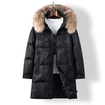 -30 C, Россия, зимние камуфляжные мужские зимние куртки с меховым воротником, длинное пальто, мужская куртка на белом утином пуху Tace & Shark, мужская куртка 4XL