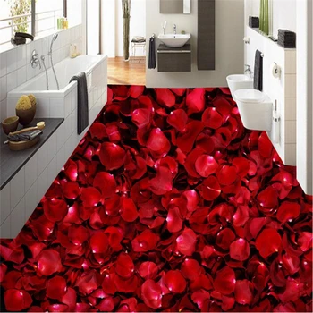 beibehang Пользовательские фото 3D износостойкие полы из ПВХ красивые романтические полы из лепестков роз 3D стерео роспись пола в ванной