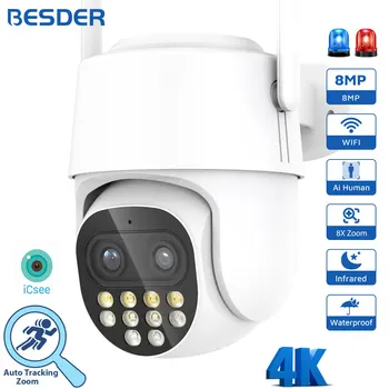 BESDER IP-камера видеонаблюдения 8MP с Обнаружением человека На Открытом Воздухе PTZ Wifi Surval Камера 4MP 8-кратный Зум Камеры безопасности icsee app