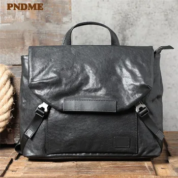 PNDME повседневный модный дизайн, роскошный мужской портфель из натуральной кожи, сумка из натуральной воловьей кожи, черная рабочая сумка-мессенджер