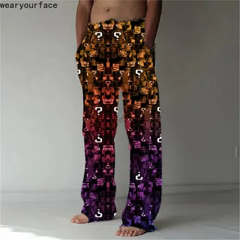 Q Mark Цветные Тонированные светлые Широкие брюки во всю длину с 3D принтом, Уличная одежда для хипстеров, спортивные брюки, мужская одежда