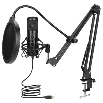 USB-конденсаторный микрофон для компьютера, кардиоидный конденсаторный микрофон с регулируемой металлической подставкой для игр, запись видео YouTube