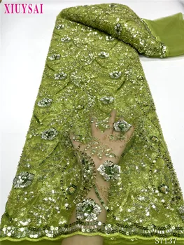 XIUYSAI Высококачественный Модный французский Тюль Ручной работы из бисера С блестками Африканская Кружевная ткань Для свадебного платья
