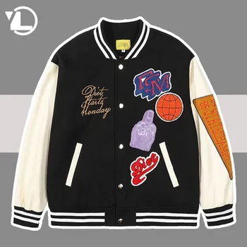 Бейсбольные куртки в стиле хип-хоп, мужская уличная куртка с буквенной вышивкой, Флокированная куртка ВВС, верхняя одежда в стиле Харадзюку, университетские пальто в стиле пэчворк