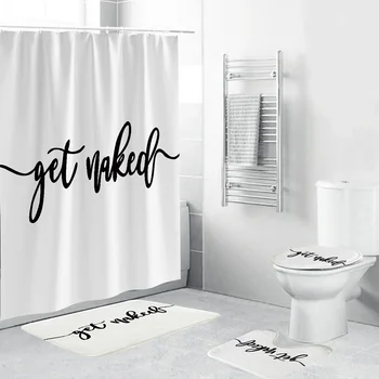 Белый Набор для ванной Комнаты Get Naked Водонепроницаемая занавеска для душа, 4 предмета, ковровое покрытие, крышка унитаза, коврик для ванной, коврик для домашнего декора