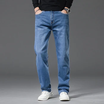 Весна-лето, классический стиль, расширенные эластичные Мешковатые мужские тонкие свободные джинсы с прямыми штанинами, мужские Большие размеры 40 42 44