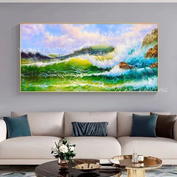 Высококачественный красочный пейзаж с зеленым деревом и голубым небом пейзажная картина маслом Современный декор для дома в гостиной