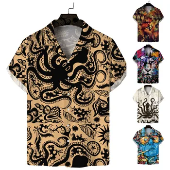 Гавайская мужская рубашка, летняя пляжная повседневная блузка с 3D принтом и коротким рукавом, новая рубашка, высококачественные топы, модная свободная рубашка для мужчин