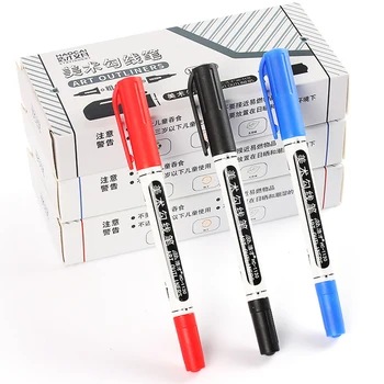 Двуглавая линейная ручка, водонепроницаемый маркер, крючок для рисования, износостойкая волокнистая ручка, черные синие красные чернила, Художественная офисная станция