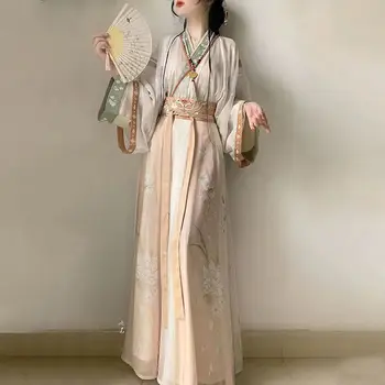 Женские платья в традиционном китайском стиле, Сказочная цветочная вышивка Hanfu, Элегантная юбка, сценический костюм