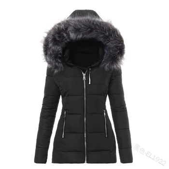 Женское зимнее пальто 2023 Цвета, Меховой воротник, украшение на молнии, Облегающее хлопковое пальто с капюшоном для женщин, толстое пальто для женщин