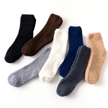 Зимние толстые повседневные женские мужские носки, однотонные термо-теплые махровые носки, пушистые Короткие махровые хлопковые нейлоновые носки, мужской подарок