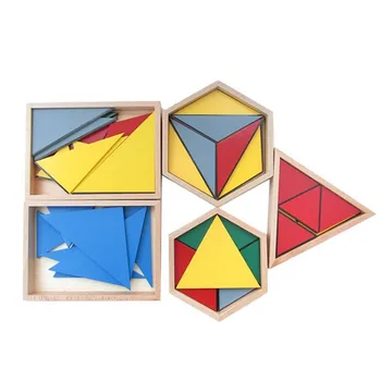 Конструктивные треугольники Монтессори С 5 коробками, игрушка из дерева, прямоугольный шестиугольник, Семейная версия, игрушки для дошкольного образования