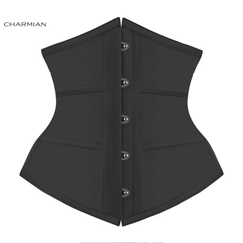 Корсет Charmian 16 стальных костей под грудью, Женский корсет в стиле ретро, более тонкий корсет на шнуровке, Черный пояс для коррекции фигуры, тренажер для талии