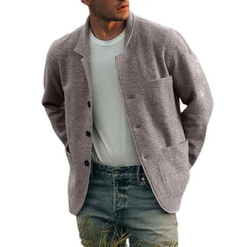 Мужское повседневное пальто европейского размера, пальто для будущих мам, осень 2023, Новый молодежный мужской однотонный модный тренд, серый черный свитер, куртки, уличная одежда