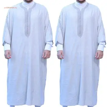 Мужской Кафтан мусульман Саудовской Аравии с длинным рукавом, Исламская этническая одежда, халат, Мужской арабский халат, Исламская одежда, Мусульманская этническая одежда, халат