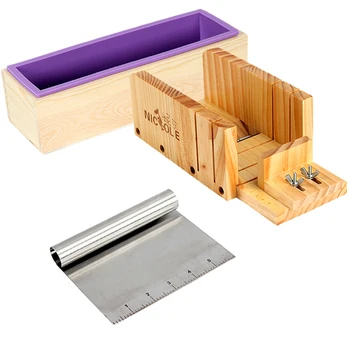 Набор инструментов для мыловарения из 3 предметов, прямоугольная силиконовая форма с регулируемой деревянной коробкой для нарезки хлеба и лезвием из нержавеющей стали