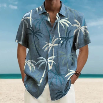 Новая Мода, Летний Тропический Стиль, 3D Гавайские Рубашки с коротким рукавом, Кокосовое дерево, Графические Уличные топы, Мужская блузка, одежда