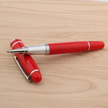 Новая Ручка-роллер Металлическая китайская ярко-красная с серебряной отделкой 0,5 мм, ручки для заправки чернил для школьного офисного письма