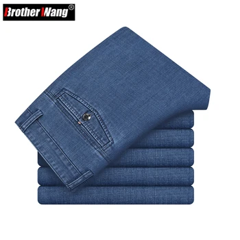 Новинка весны 2023, мужские светло-голубые Стрейчевые Прямые джинсы, деловые Повседневные джинсовые брюки из модальной ткани, брюки мужского бренда