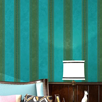 Обои зеленого цвета в стиле ретро-зеленый, ностальгический деревенский стиль в американском стиле, темно-зеленый, зеленый цвет, вертикальная полоса, полосатая спальня