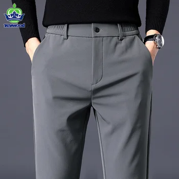 Осенне-зимние Мужские повседневные брюки Бизнес-стрейч, приталенный крой, эластичный пояс, Джоггер для бега трусцой, Корейские классические плотные черно-серые брюки, мужские
