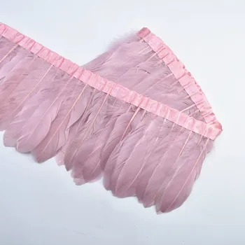 Отделка из розового гусиного пера длиной 2 метра, Гусиные перья для рукоделия, ленты, Бахрома, Свадебные украшения из перьев, Шлейф, украшение