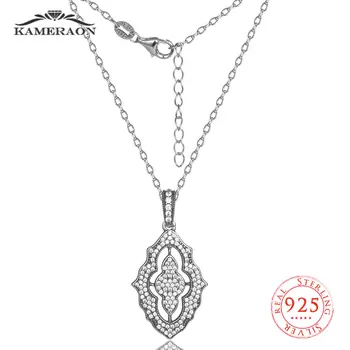 Ретро Серебро 925 пробы Ретро Классическое ожерелье с подвеской из циркона AAA Геометрический стиль Бохо Изысканные ювелирные изделия для женщин Подарки матери