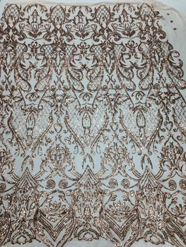 Розовое Золото, Блестки, Тюль, Кружево, Французское Бальное платье, Ткань для Шитья Свадебного платья