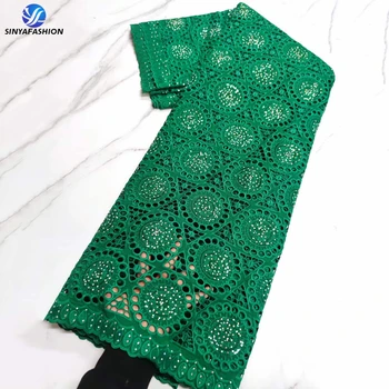 Синяя зеленая шнуровая Гипюровая кружевная ткань 2023, Высококачественная нигерийская африканская вышивка, Камни, Лазерный Шифон, Водорастворимый для платья