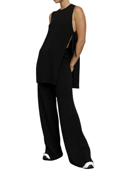 Стильный женский комплект из двух предметов Plisse, топ-труба Y2K без бретелек и широкие расклешенные брюки со складками - идеальный костюм для
