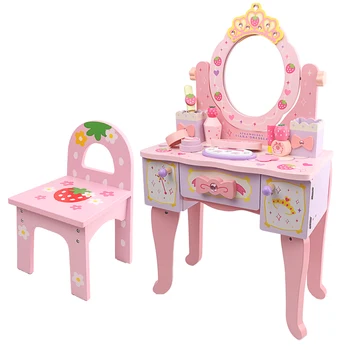 Стол для макияжа для девочек, туалетный столик, украшение дома, деревянная имитация принцессы, игрушка для детей, подарок, розовый