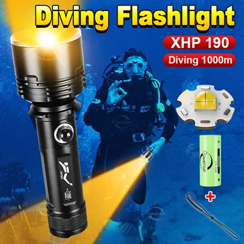 Супер яркий фонарик для Дайвинга Желтый Свет Перезаряжаемый Фонарь Для дайвинга XHP190 1000 м Подводная лампа IPX8 Водонепроницаемый свет